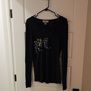 Parasuco Black Long Sleeve Top with Sequin Detail